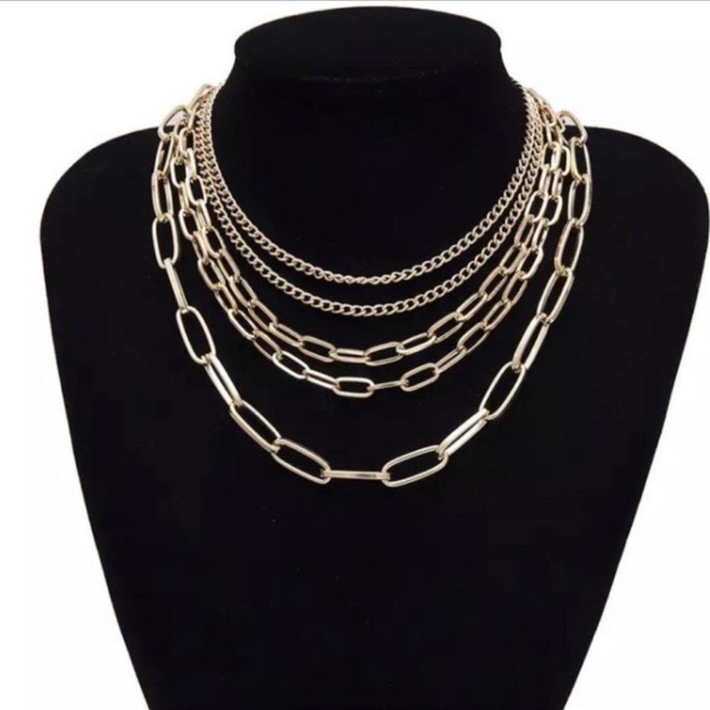 Multi Layered Gold Chain Punk Choker Necklace - Picture 2 of 5